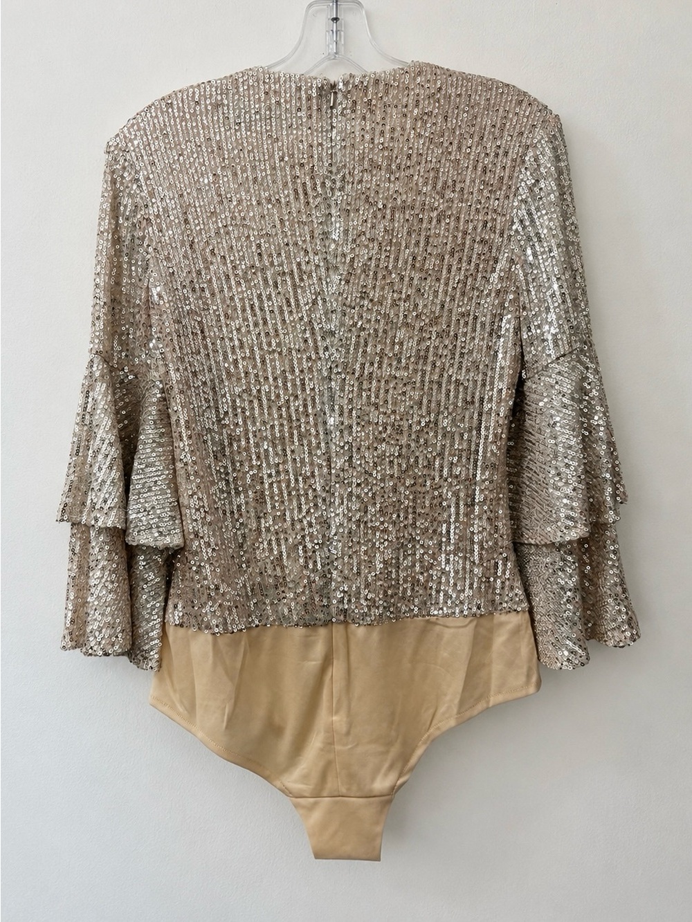 Mac Duggal Nude Sequin Ruffle Sleeve Dress Top Bodysuit XS Small R26822 - Picture 5 of 8